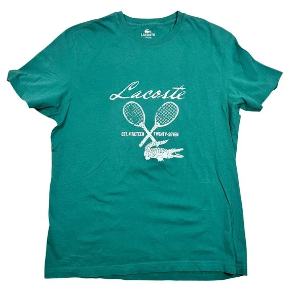 Lacoste Men's Tennis Crocodile Logo Graphic T Shirt Green Cotton Size 6 - Picture 2 of 6